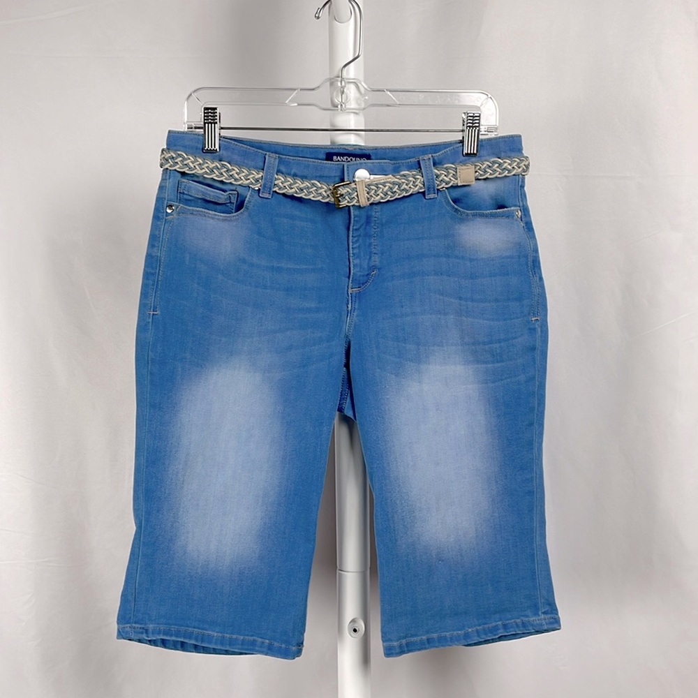 Light Wash Belted Denim Bermudas Mid Rise Distressed Jean Shorts Women's 6